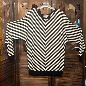 EUC XL Spiegel black and off white striped sweater with dolman sleeves.